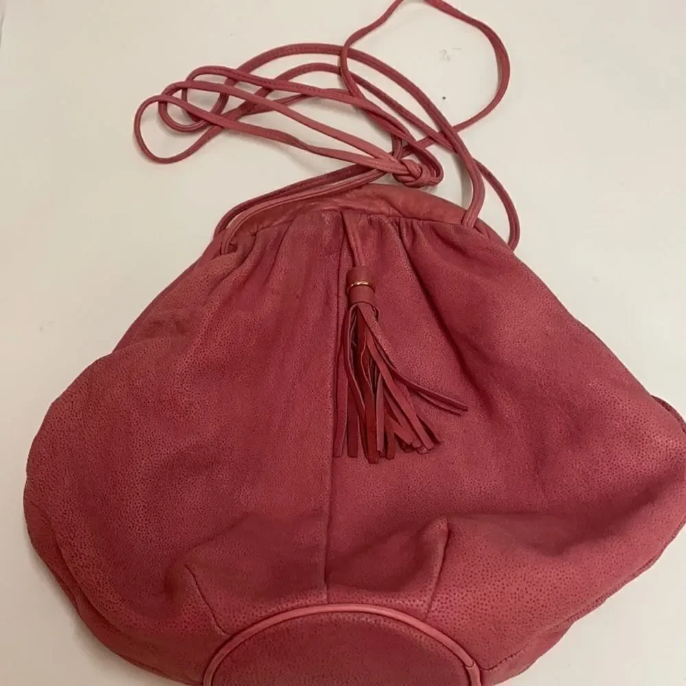 Vintage Valley Girl Pink Leather Clam Shell Crossbdy Bag A27‎
